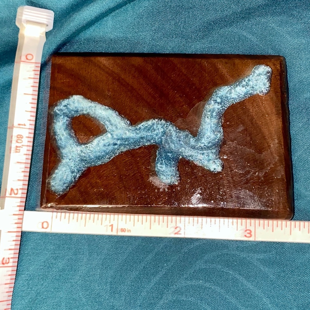 Handmade wood belt buckle w/ blue resin “river” - Picture 3 of 3